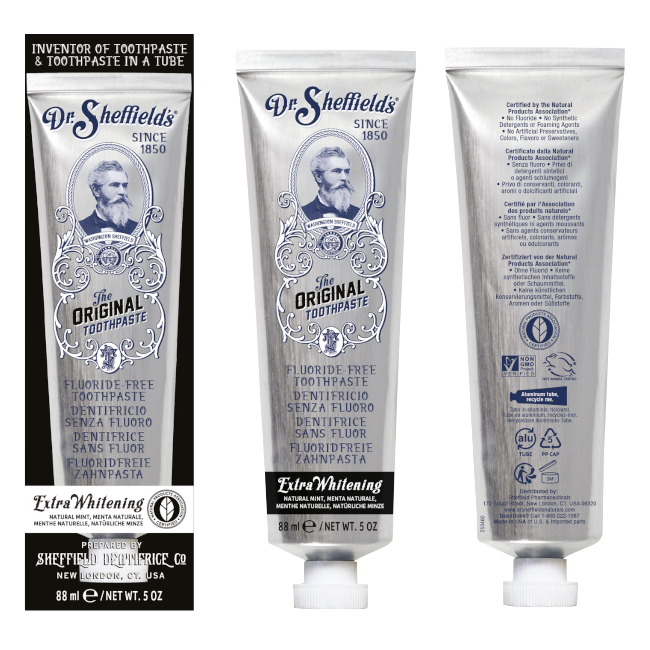 Dr. Sheffield dentifricio naturale extra sbiancante.