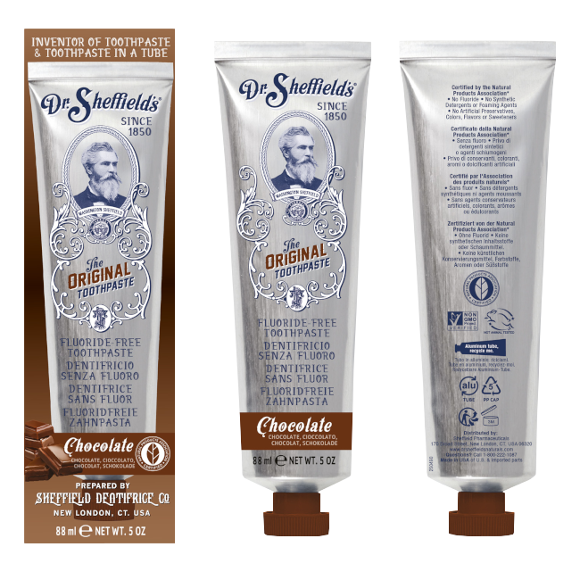 Dr. Sheffield dentifricio naturale al cioccolato.